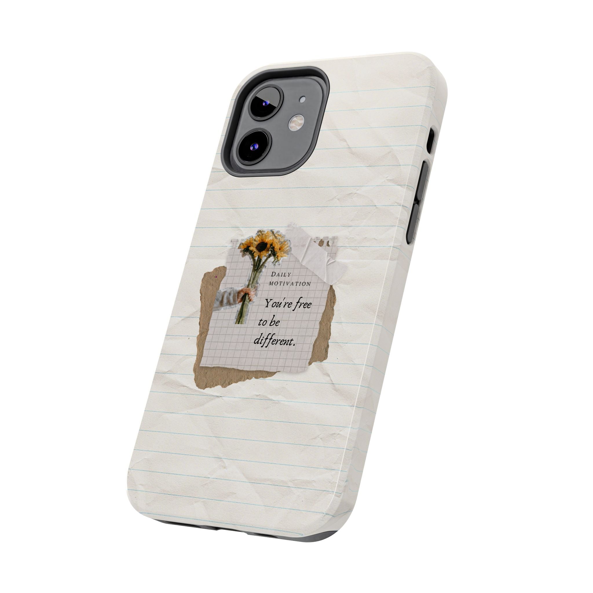 Neutral beige aesthetic iPhone case with lined paper background