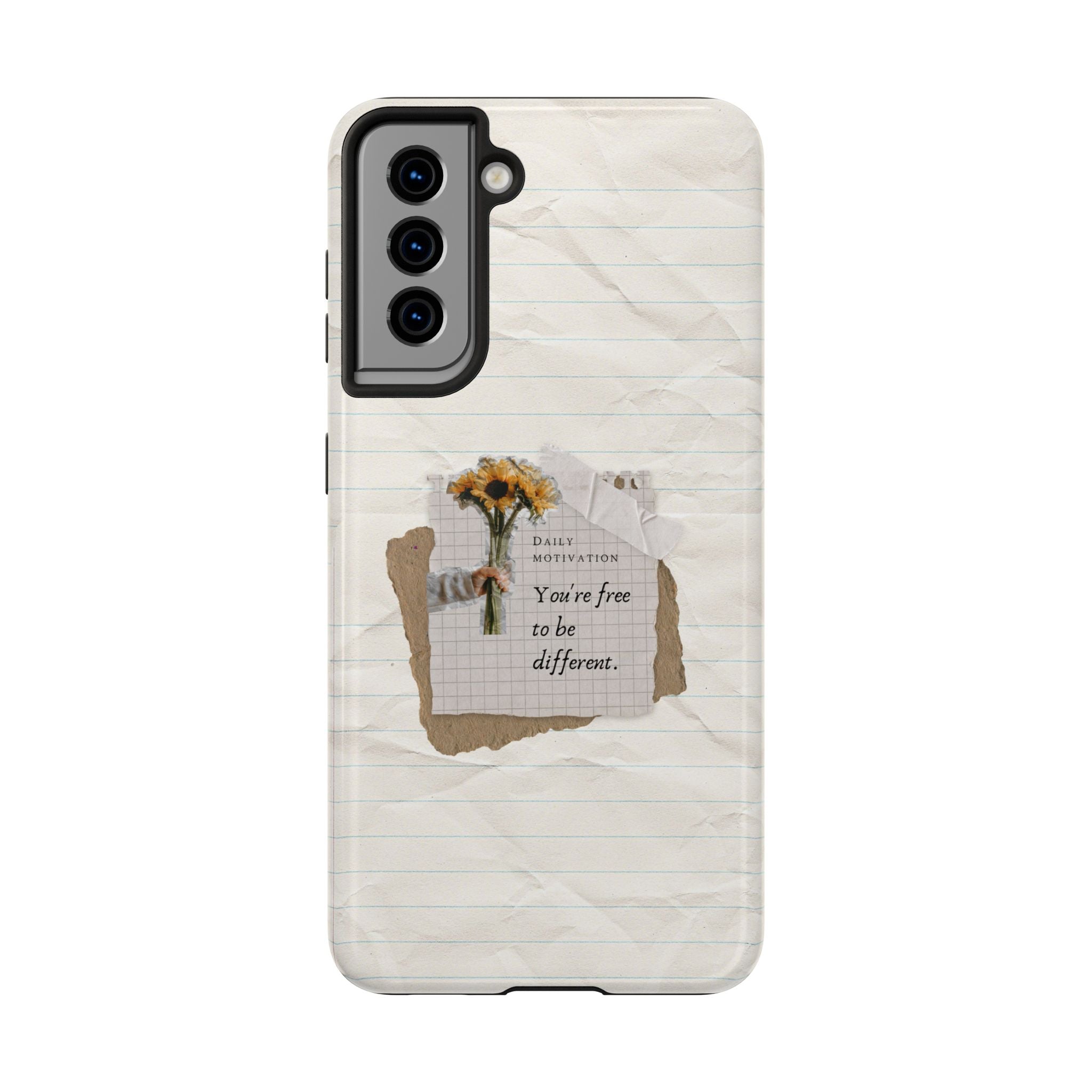 Vintage aesthetic Galaxy case with sunflower bouquet and motivational quote for everyone