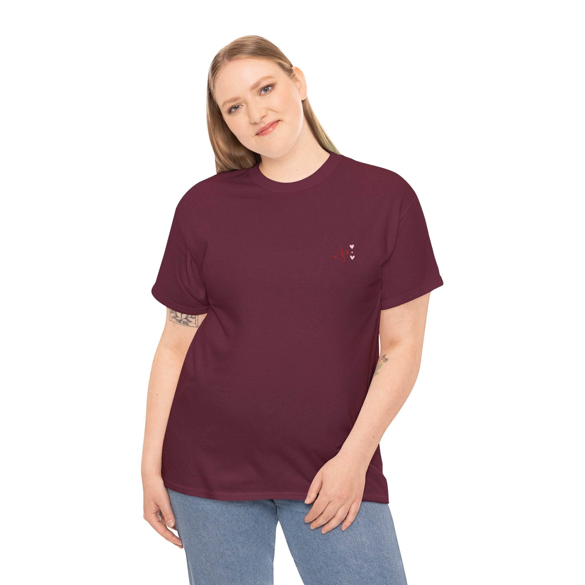 Women's Astrology Arrow Heavy Cotton Maroon t-shirt on the front  