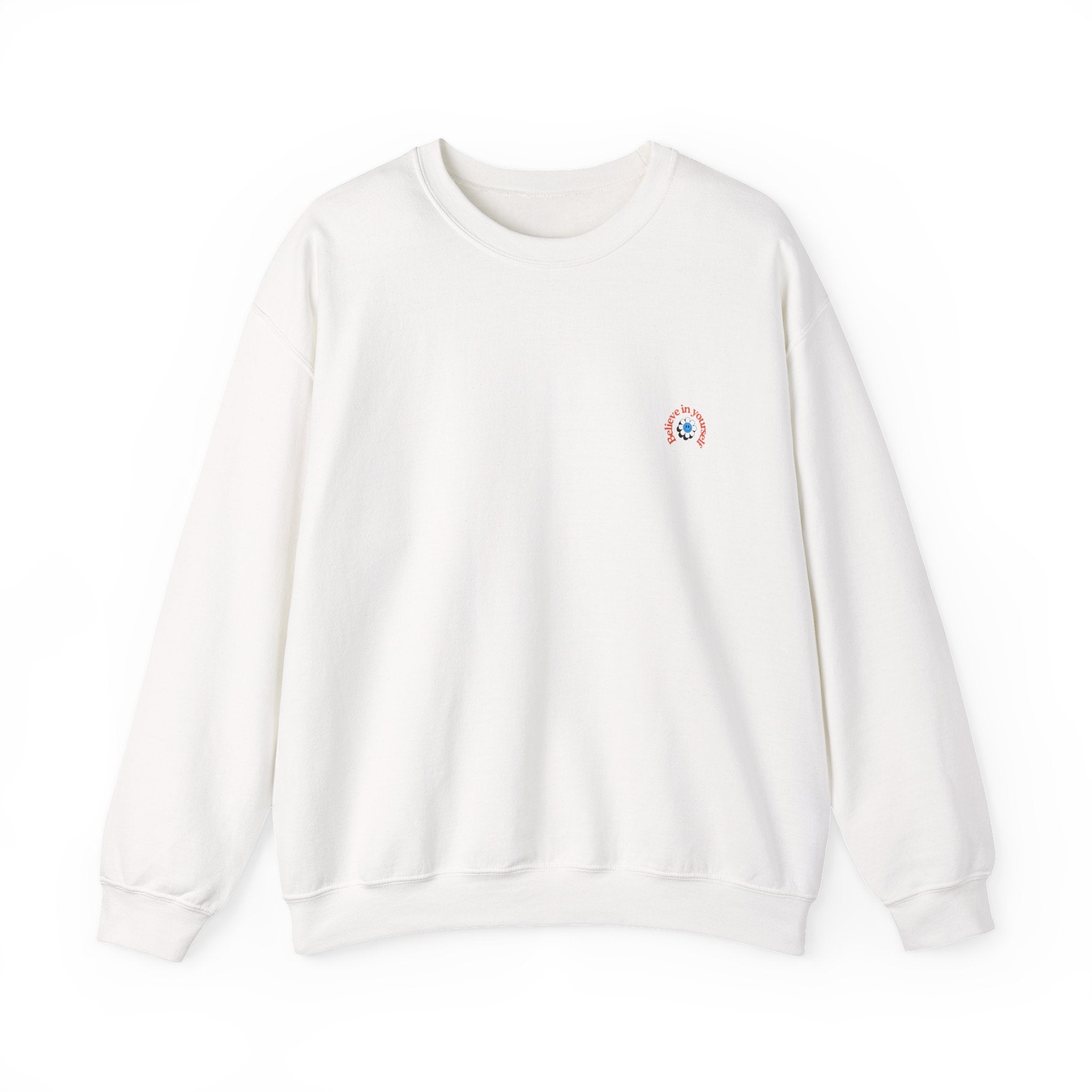 white relaxed-fit crewneck sweatshirt with inspirational message for everyday wear
