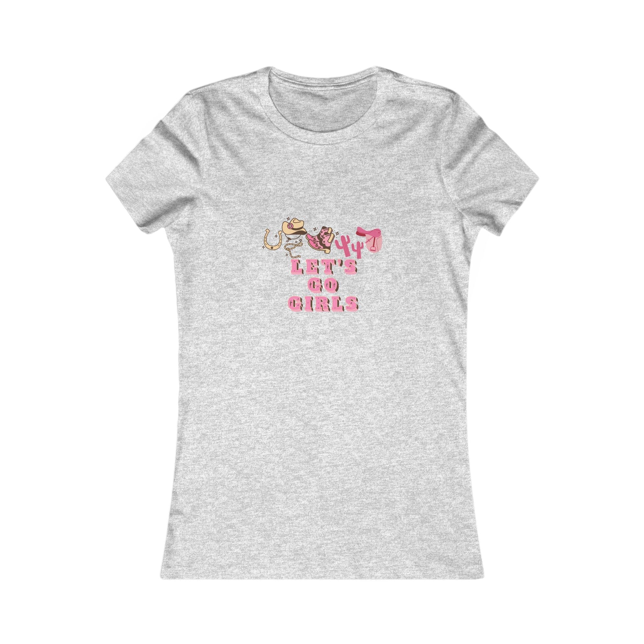  Let’s Go Girls Cowgirl Graphic athletic heather Tee with a soft 100% cotton on the front