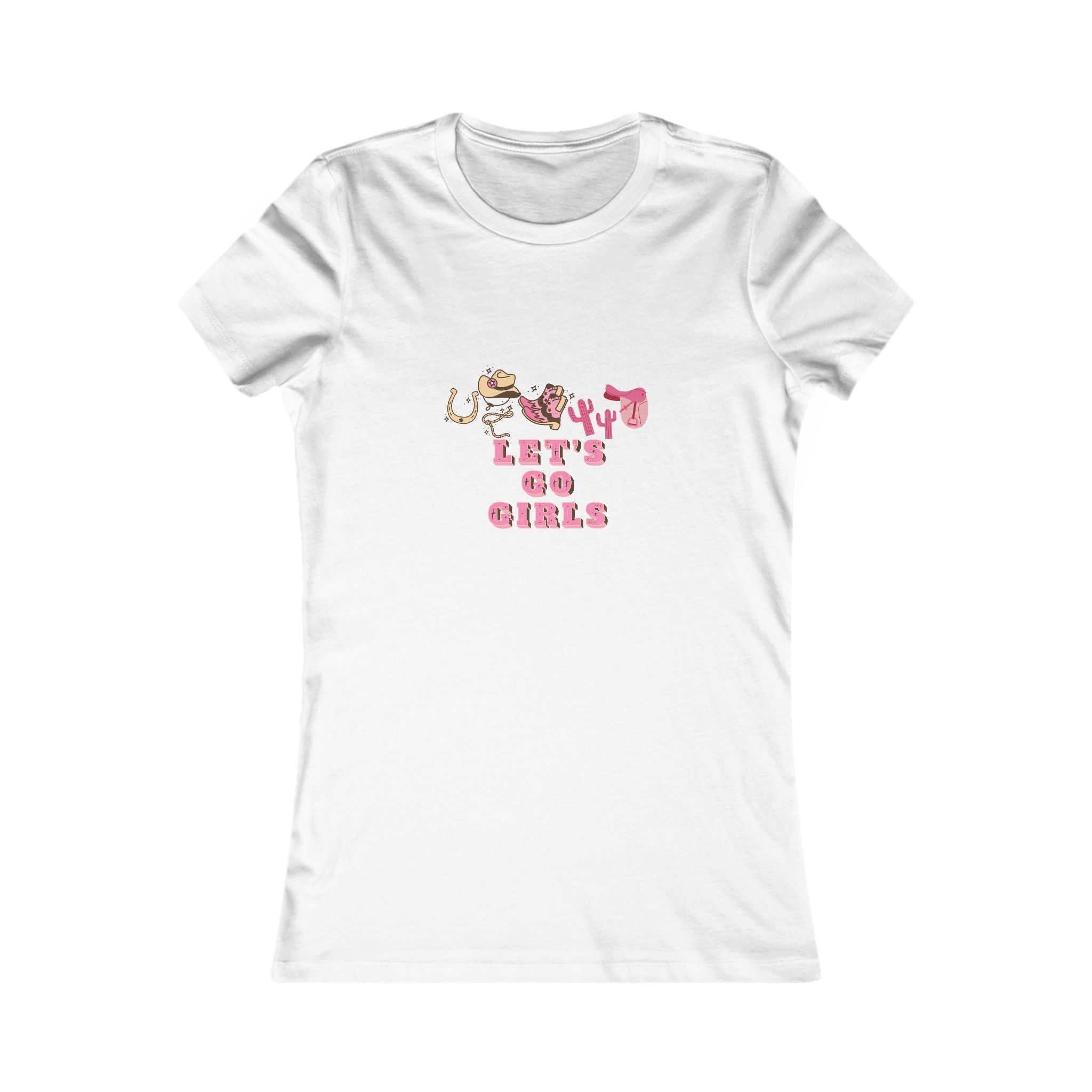 Let’s Go Girls Cowgirl Graphic white Tee for women, 100% cotton, front view design.