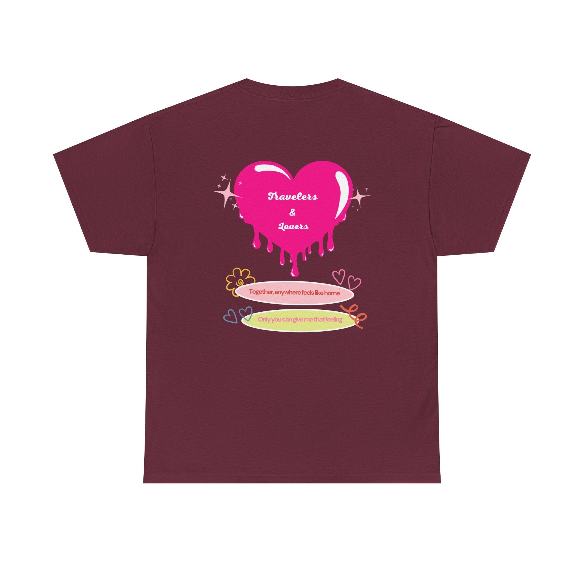 Unisex Travelers & Lovers Cute Heartfelt Graphic T-Shirts on the back