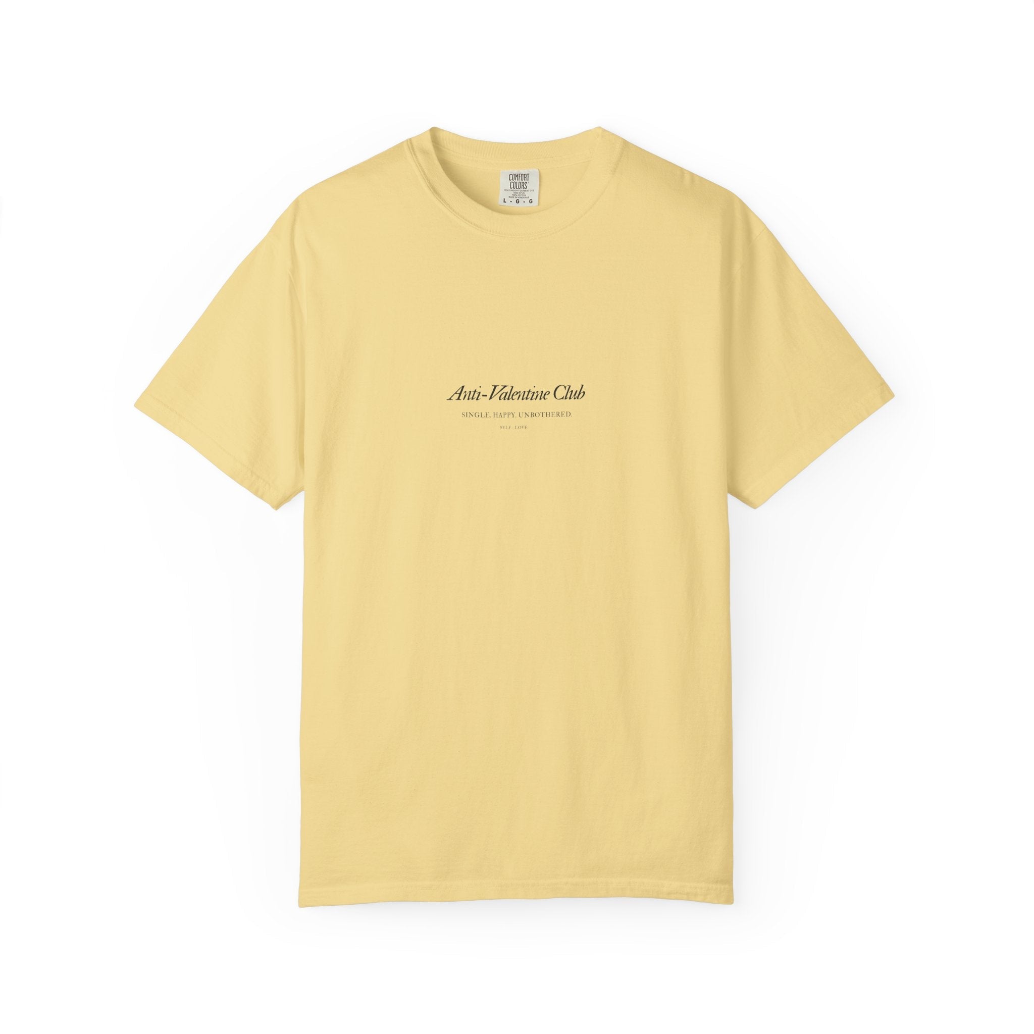 Unisex butter t-shirt with anti-valentine club vintage graphic on the front